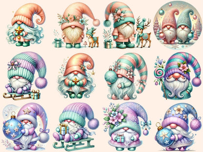 Pastel Christmas Gnomes (P2) Clipart Christmas Gnome Art - Wonders Artist