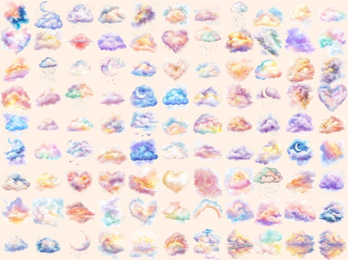 Pastel Clouds Watercolor Clipart baby cloud clipart cloud clipart cloud illustration - WondersArtist