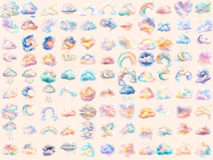 Pastel Clouds Watercolor Clipart baby cloud clipart cloud clipart cloud illustration - WondersArtist