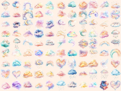 Pastel Clouds Watercolor Clipart baby cloud clipart cloud clipart cloud illustration - WondersArtist