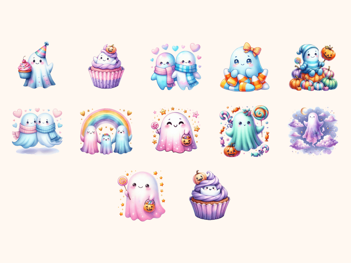 Pastel Ghosts Clipart All Bundles Clipart Line Art - WondersArtist