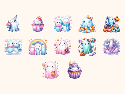 Pastel Ghosts Clipart All Bundles Clipart Line Art - WondersArtist