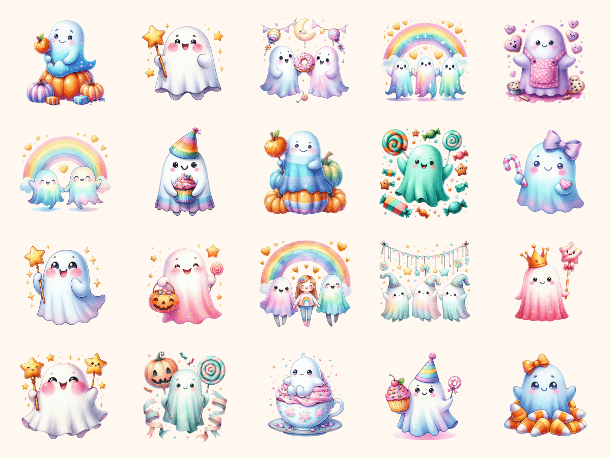 Pastel Ghosts Clipart All Bundles Clipart Line Art - WondersArtist