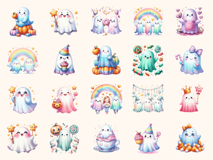 Pastel Ghosts Clipart All Bundles Clipart Line Art - WondersArtist
