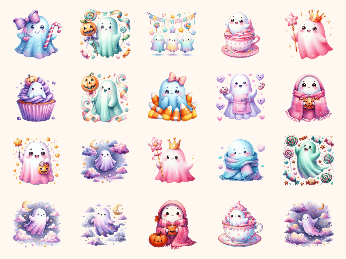 Pastel Ghosts Clipart All Bundles Clipart Line Art - WondersArtist