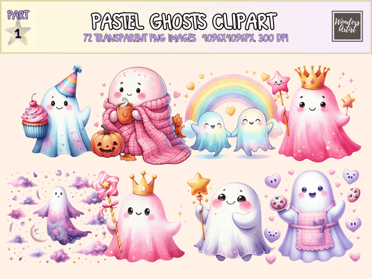 Pastel Ghosts Clipart All Bundles Clipart Line Art - WondersArtist