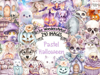 Pastel Halloween Watercolor Clipart Cute Halloween Art - Wonders Artist