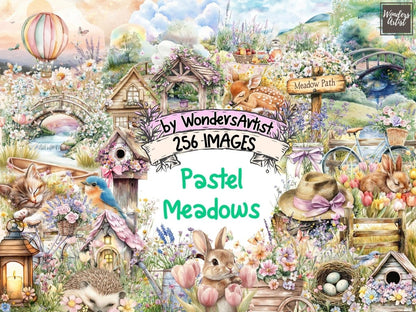 Pastel Meadows Watercolor Clipart blooming field png - Wonders Artist