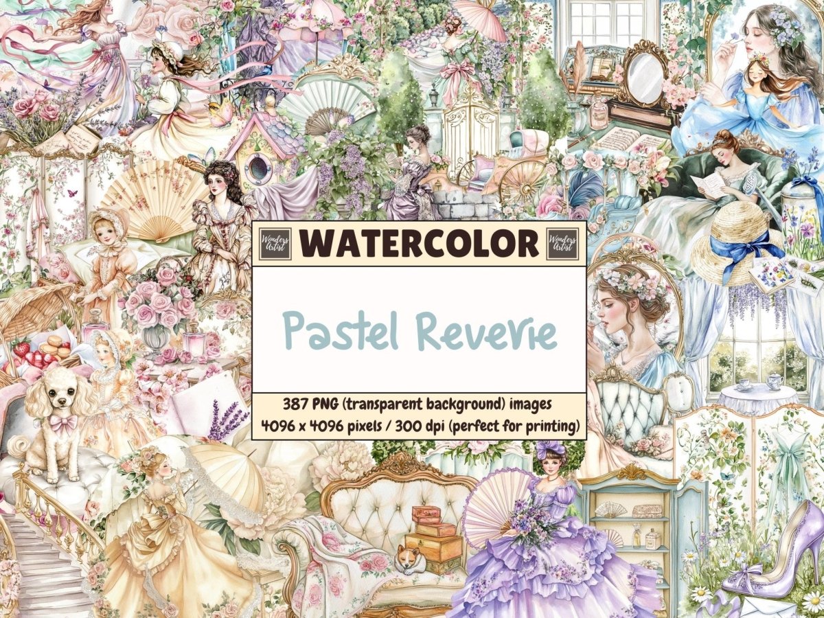 Pastel Reverie Watercolor Clipart cottagecore clipart dreamy clipart fantasy pastel png - WondersArtist
