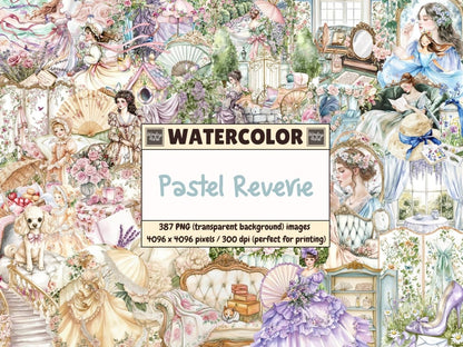 Pastel Reverie Watercolor Clipart cottagecore clipart dreamy clipart fantasy pastel png - WondersArtist
