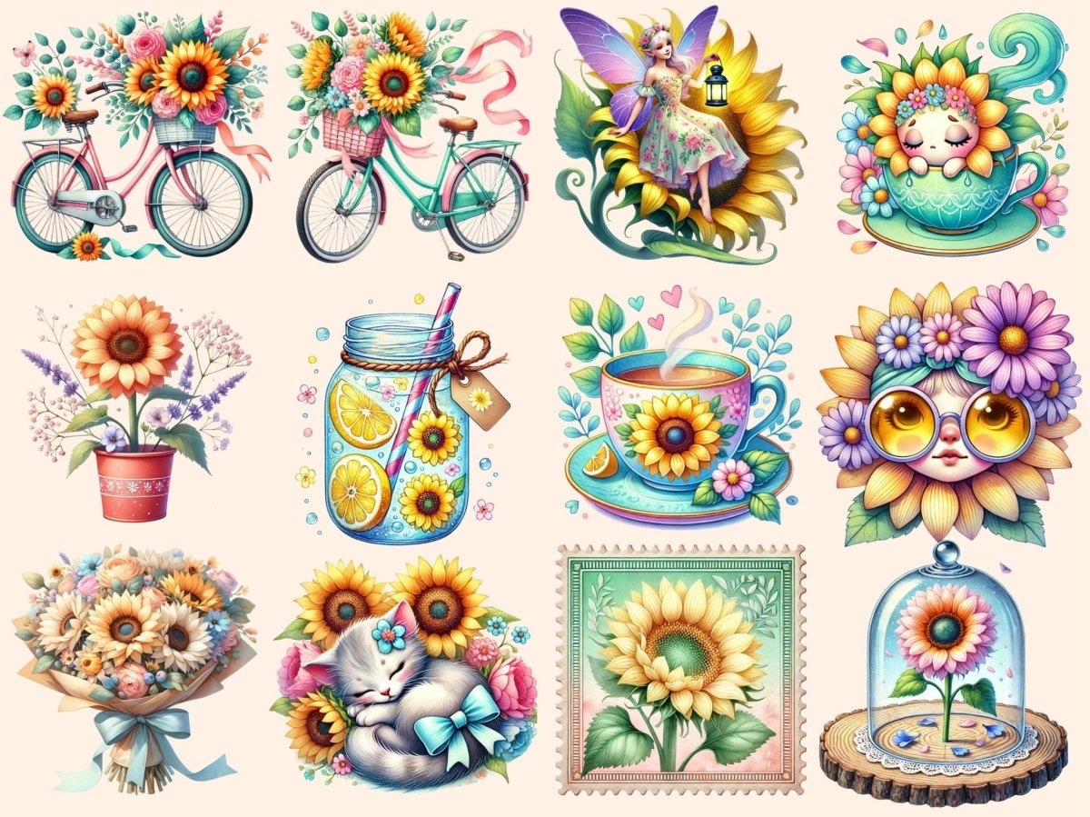 Pastel Sunflowers Clipart boho sunflower art cute sunflower png floral clipart - WondersArtist