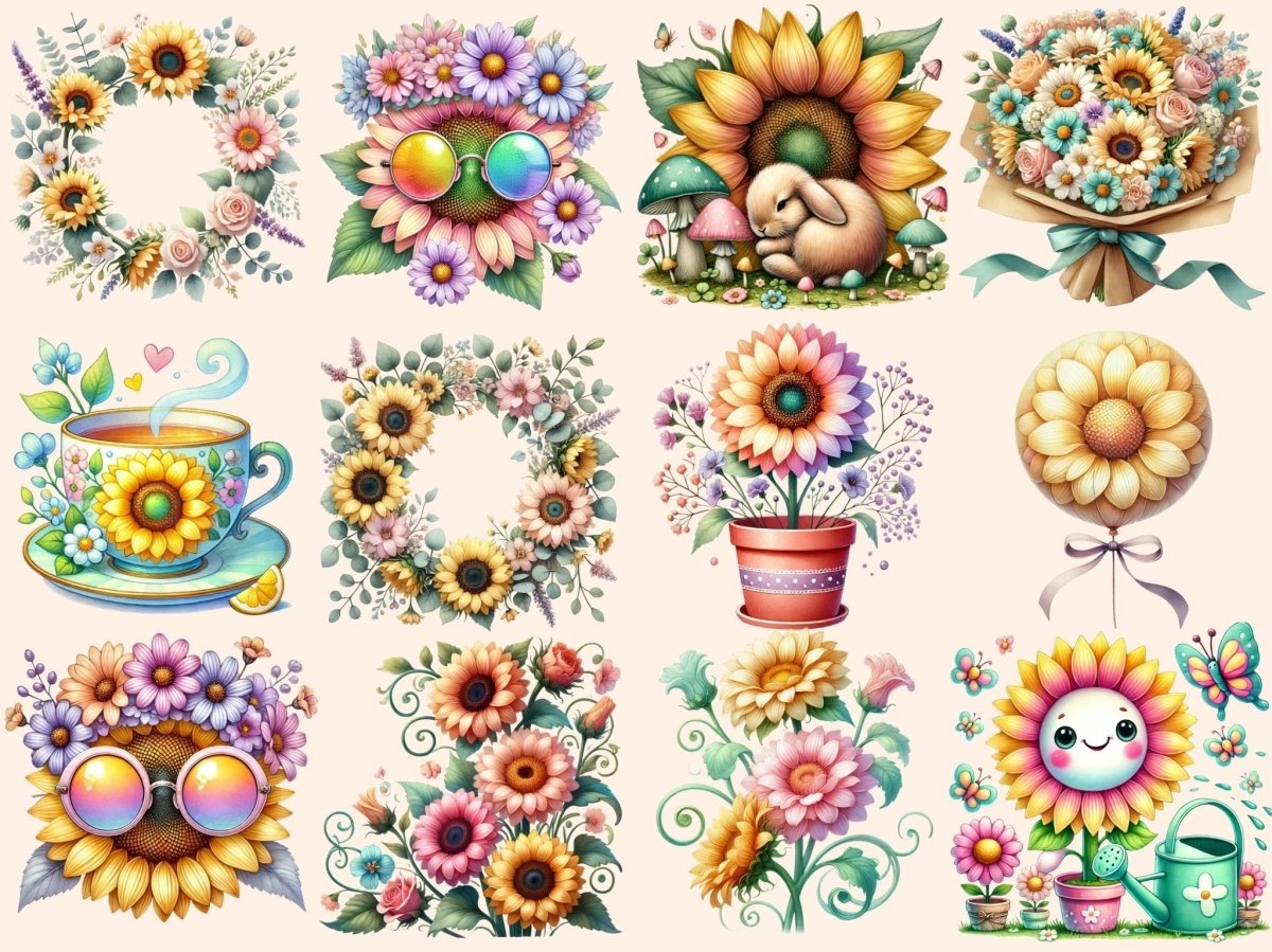 Pastel Sunflowers Clipart boho sunflower art cute sunflower png floral clipart - WondersArtist