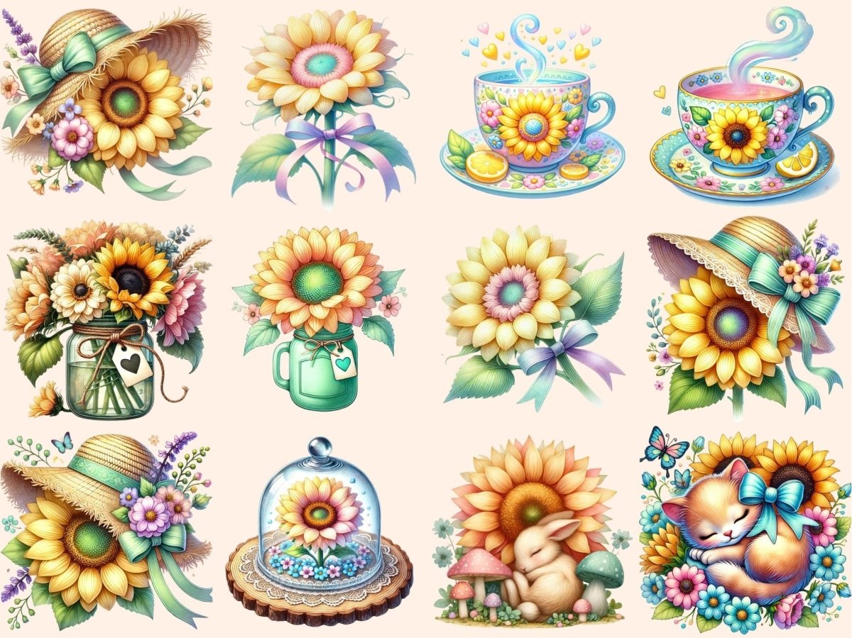 Pastel Sunflowers Clipart boho sunflower art cute sunflower png floral clipart - WondersArtist