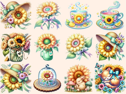 Pastel Sunflowers Clipart boho sunflower art cute sunflower png floral clipart - WondersArtist