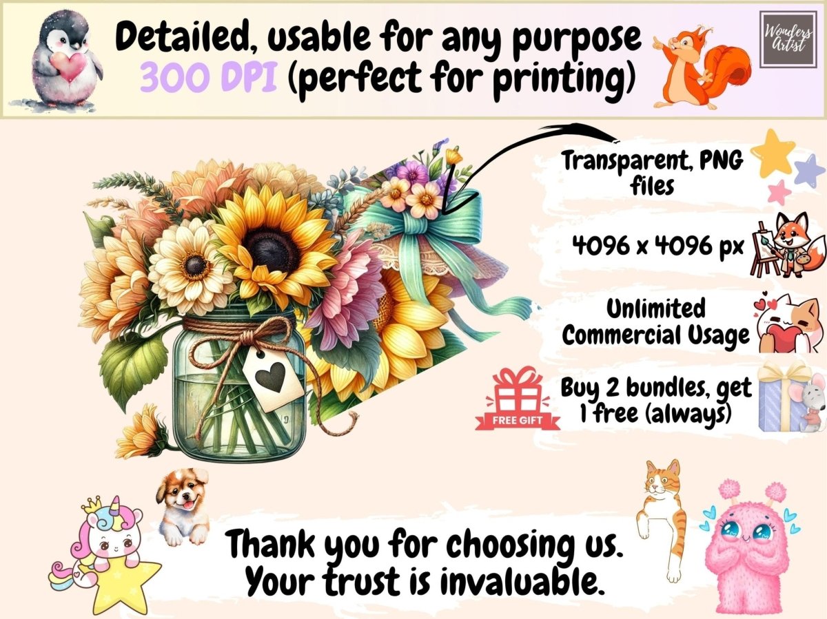 Pastel Sunflowers Clipart boho sunflower art cute sunflower png floral clipart - WondersArtist