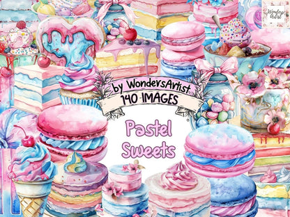 Pastel Sweets Watercolor Clipart Candy Art - Wonders Artist