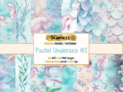 Pastel Undersea 2 Seamless Digital Paper autopost Coral Reef Paper Marine Digital Paper - WondersArtist