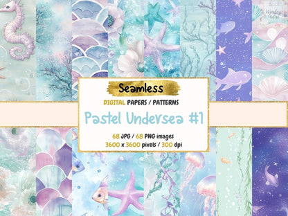 Pastel Undersea Seamless Digital Paper (P1) Coral Reef Paper - Wonders Artist