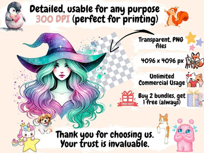 Pastel Witches Clipart fantasy clipart - Wonders Artist
