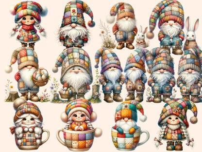 Patchwork Gnomes Clipart cottagecore clipart - Wonders Artist