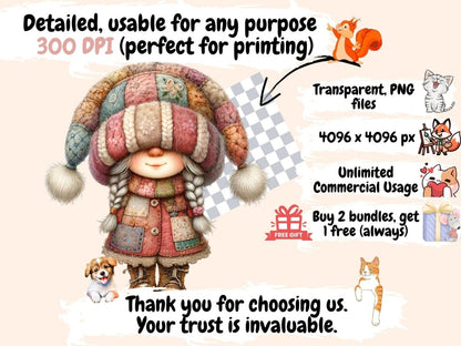 Patchwork Gnomes Clipart cottagecore clipart - Wonders Artist