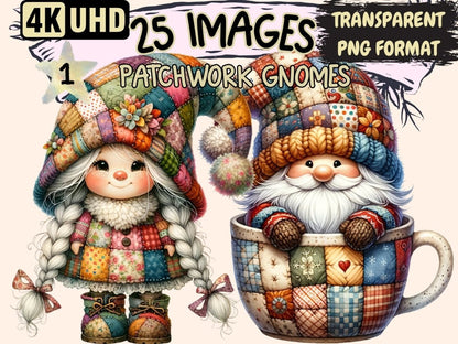 Patchwork Gnomes Clipart cottagecore clipart - Wonders Artist