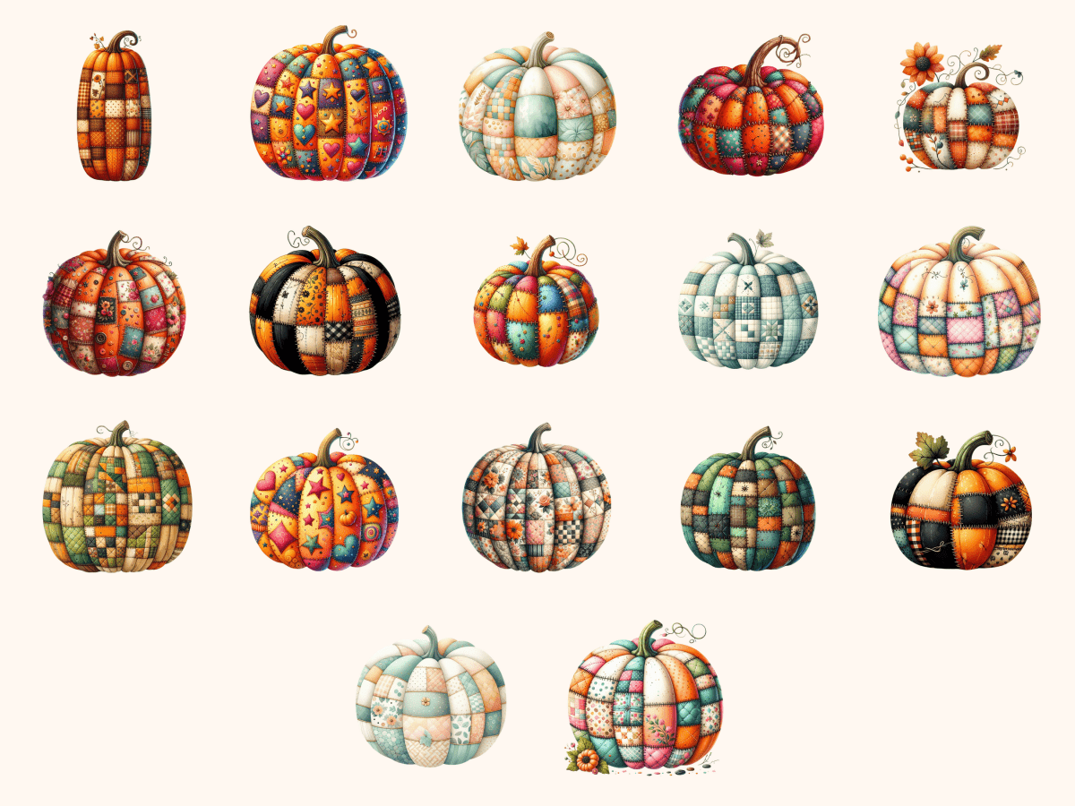 Patchwork Pumpkins Clipart All Bundles Clipart Line Art - WondersArtist