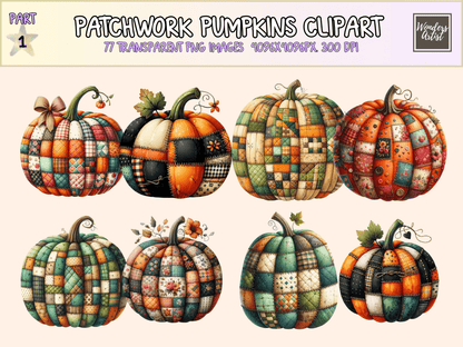 Patchwork Pumpkins Clipart All Bundles Clipart Line Art - WondersArtist