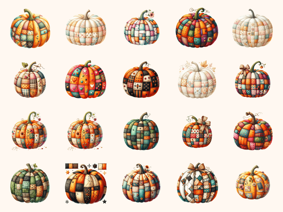 Patchwork Pumpkins Clipart All Bundles Clipart Line Art - WondersArtist