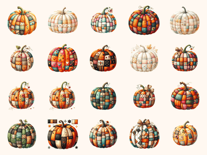 Patchwork Pumpkins Clipart All Bundles Clipart Line Art - WondersArtist