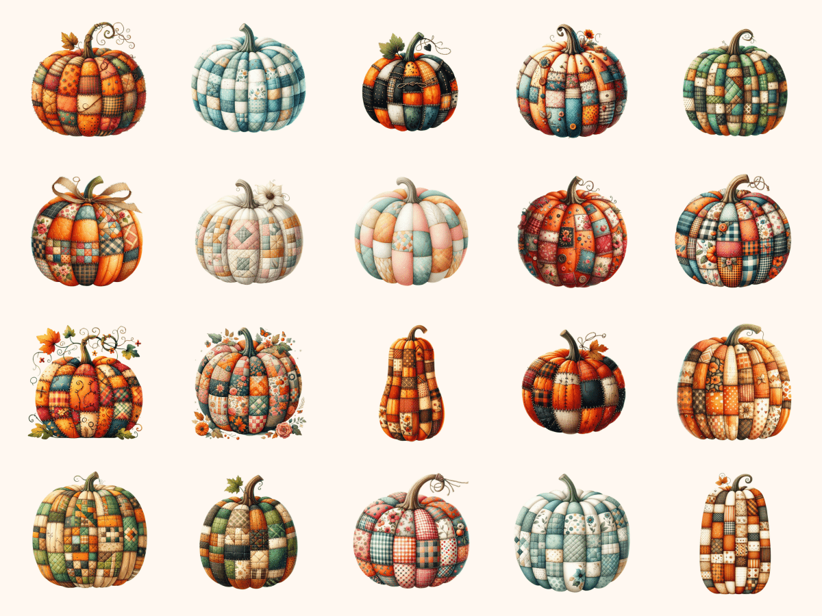 Patchwork Pumpkins Clipart All Bundles Clipart Line Art - WondersArtist
