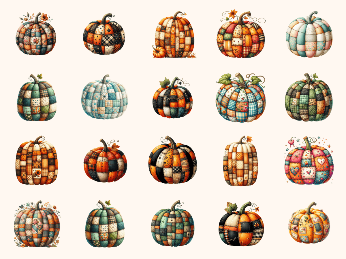 Patchwork Pumpkins Clipart All Bundles Clipart Line Art - WondersArtist