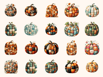 Patchwork Pumpkins Clipart All Bundles Clipart Line Art - WondersArtist