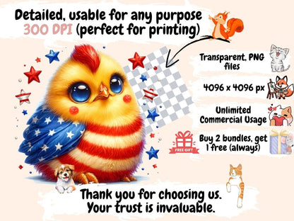 Patriotic Chickens Clipart 4th of july clipart - Wonders Artist
