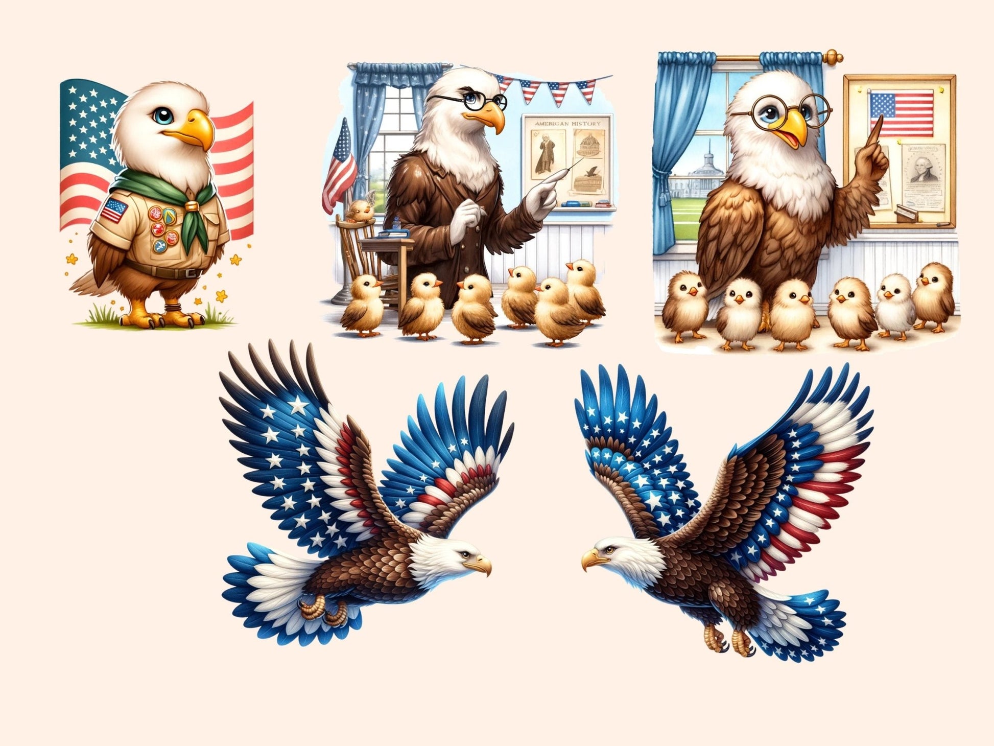 Patriotic Eagles Clipart - High - Quality Instant Digital Download for Creative Projects