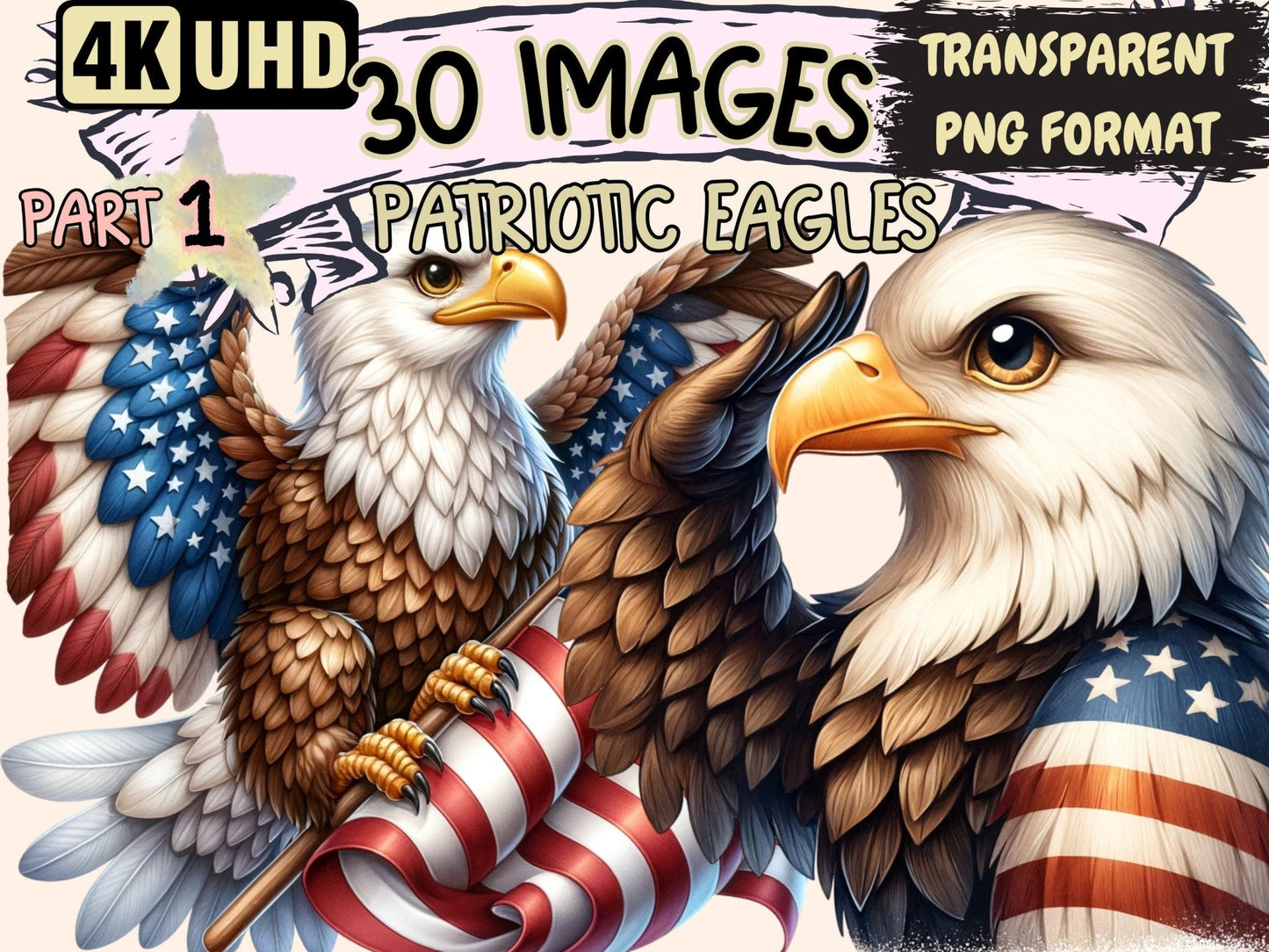 Patriotic Eagles Clipart - High - Quality Instant Digital Download for Creative Projects