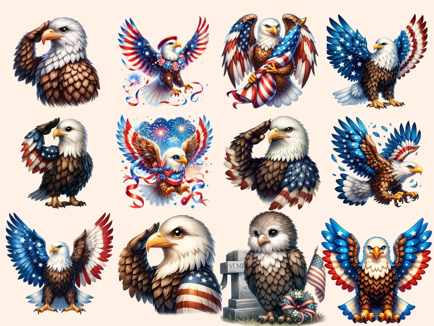 Patriotic Eagles Clipart - High - Quality Instant Digital Download for Creative Projects