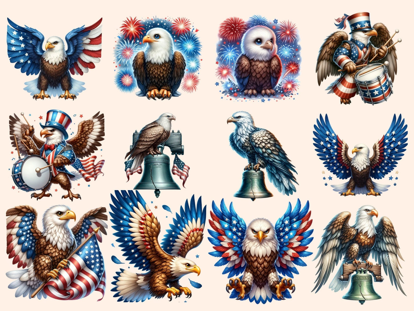 Patriotic Eagles Clipart - High - Quality Instant Digital Download for Creative Projects