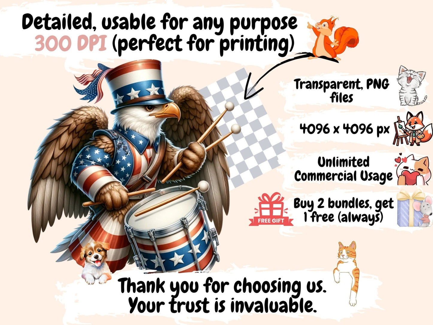 Patriotic Eagles Clipart - High - Quality Instant Digital Download for Creative Projects