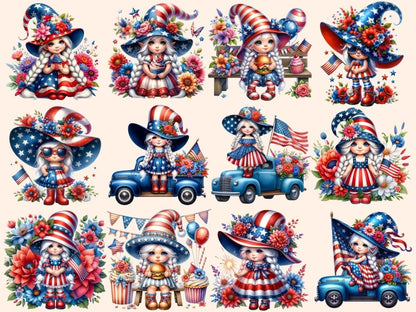 Patriotic Girl Gnomes Clipart 4th of july clipart - Wonders Artist