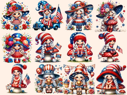 Patriotic Girl Gnomes Clipart 4th of july clipart - Wonders Artist