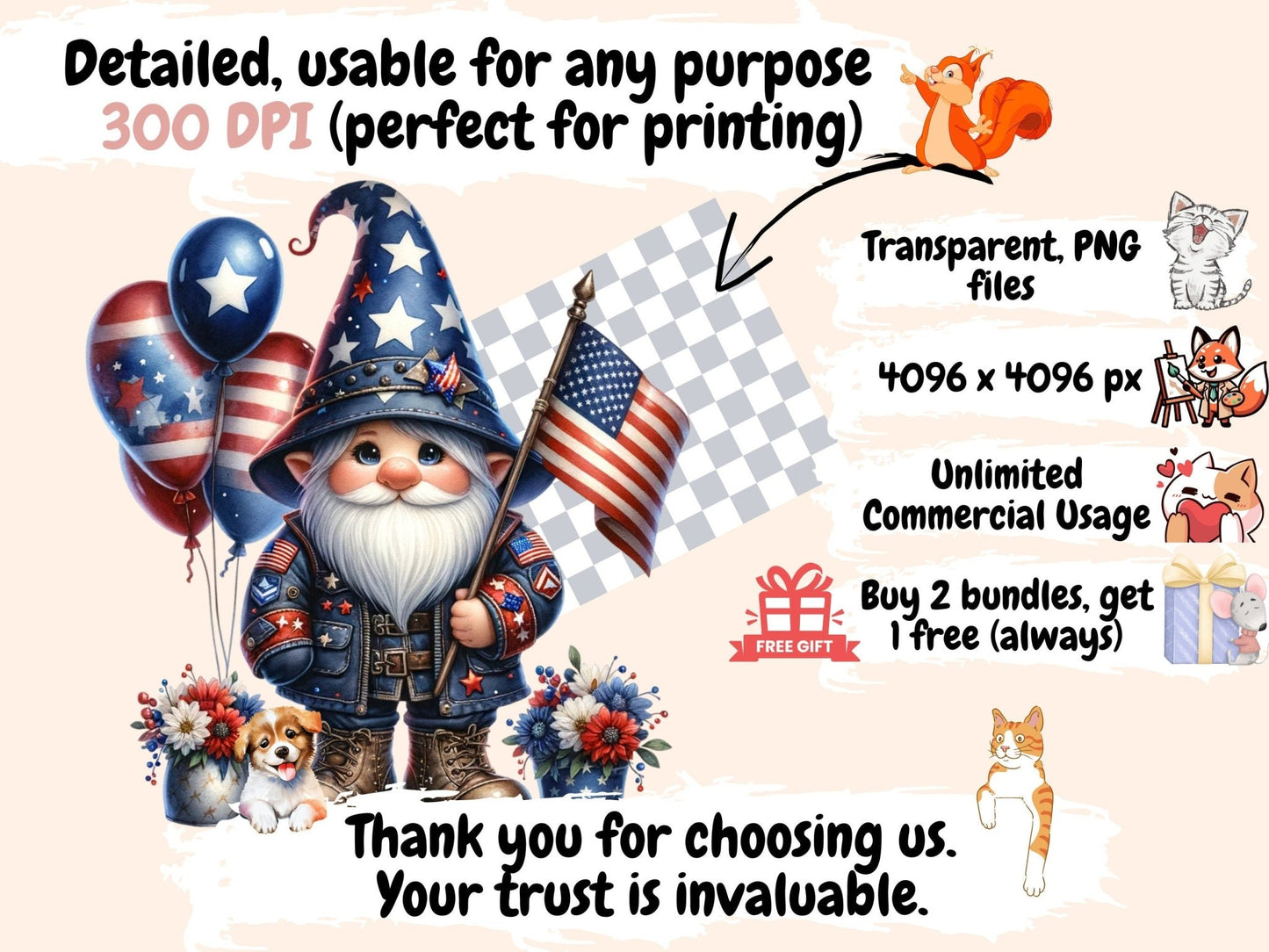 Patriotic Gnomes Clipart - High - Quality Instant Digital Download for Creative Projects