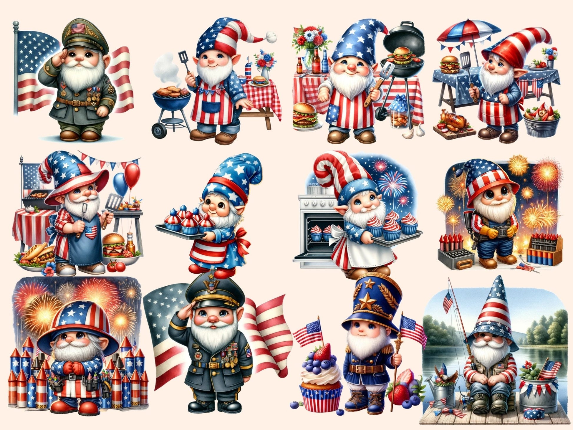 Patriotic Gnomes Clipart - High - Quality Instant Digital Download for Creative Projects