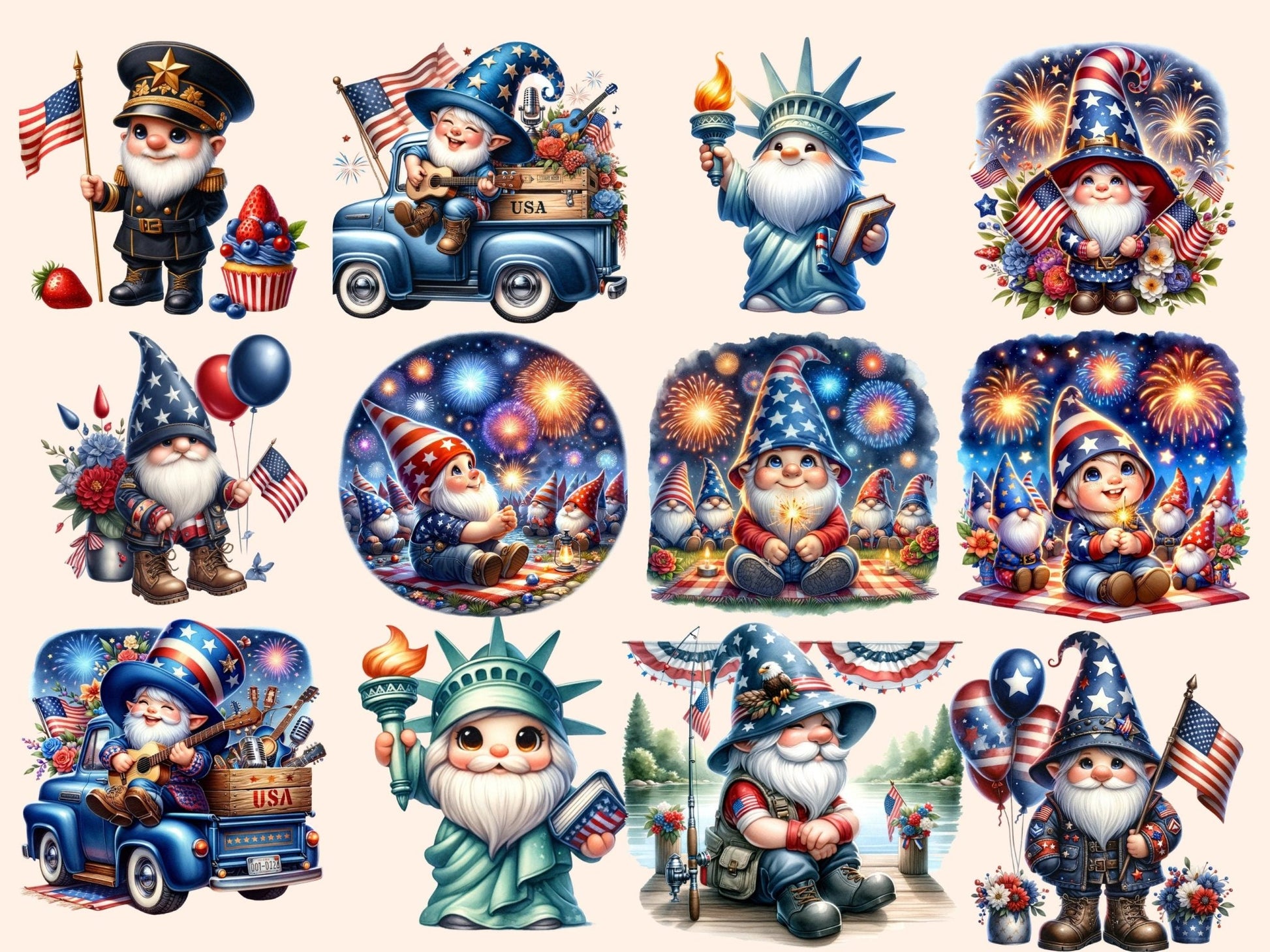 Patriotic Gnomes Clipart - High - Quality Instant Digital Download for Creative Projects