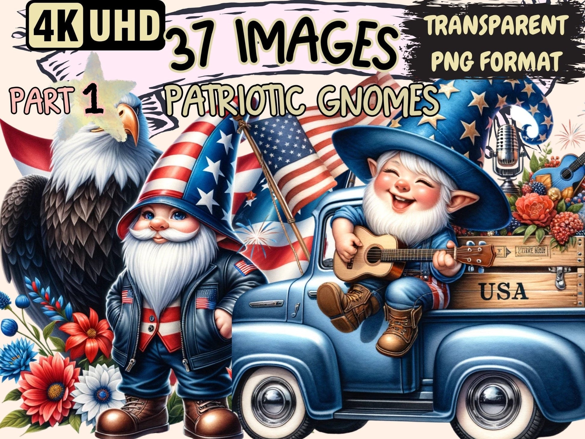 Patriotic Gnomes Clipart - High - Quality Instant Digital Download for Creative Projects