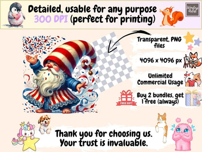 Patriotic Gnomes (P3) Clipart 4th of july gnome - Wonders Artist