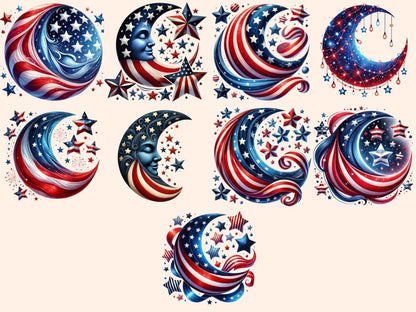 Patriotic Moons (P1) Clipart 4th of july moon - Wonders Artist