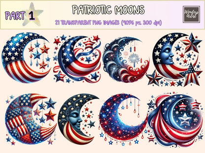 Patriotic Moons (P1) Clipart 4th of july moon - Wonders Artist