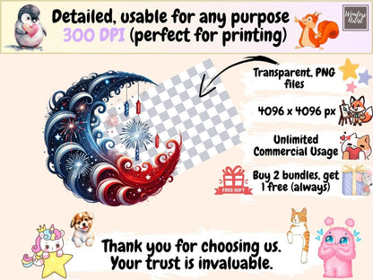 Patriotic Moons (P1) Clipart 4th of july moon - Wonders Artist