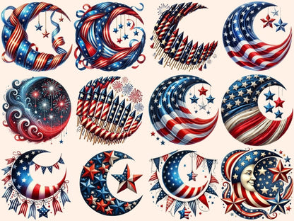 Patriotic Moons (P2) Clipart 4th of july moon - Wonders Artist